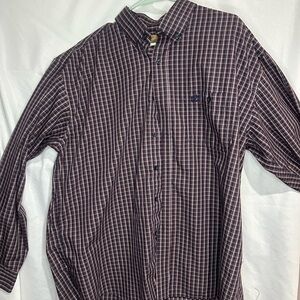 Men's Plaid Button Down Shirt - Navy and Burgundy
